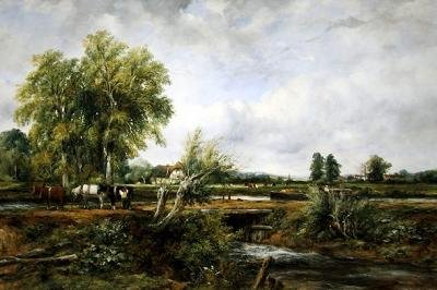 Sluis bij een dorp door Frederick Waters Watts