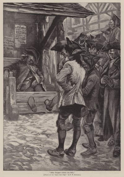 "Na het avondeten komt de rekening" (gravure) door Frederick William Burton