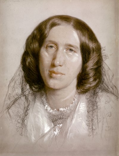 George ELIOT, Portret 1865 (papier, krijt) door Frederick William Burton