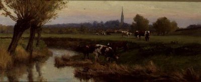 Koeien Grazend bij een Rivier door Frederick William Newton Whitehead