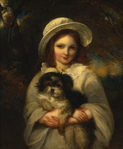 Portret van een meisje met een hond door Frederick Yeates Hurlstone