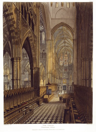 Het koor, plaat 7 uit Westminster Abbey, gegraveerd door J. Bluck (fl.1791-1831) pub. door Rudolph Ackermann (1764-1834) 1811 door Frederick after Mackenzie