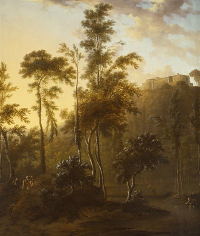 Italiaans landschap met vissers door Frederick de Moucheron