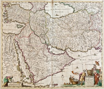 Kaart van Perzië (Iran), Armenië, Anatolië (Turkije) en Arabië (Arabisch schiereiland: Saoedi-Arabië, Koeweit, Verenigde Arabische Emiraten, Oman, Qatar, Jemen, Bahrein) door Frederick de Wit