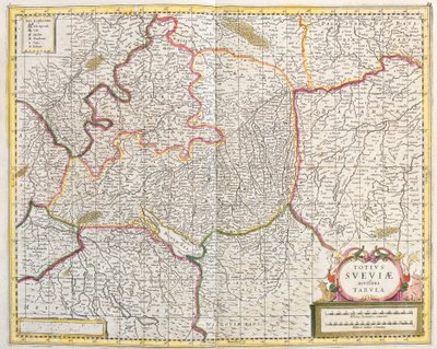 Kaart van Zwaben (Duitsland) door Frederick de Wit
