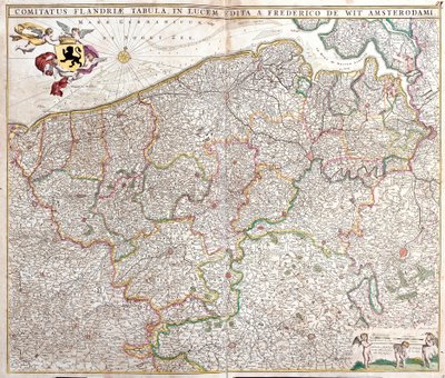 Kaart van het Graafschap Vlaanderen, Frankrijk en België door Frederick de Wit