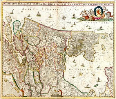 Kaart van het graafschap Holland (Nederland) door Frederick de Wit