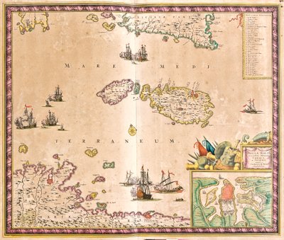 Kaart van het eiland Malta (ets) door Frederick de Wit