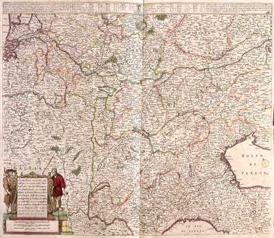 Kaart van de regio van de Alpenketen (Frankrijk, Italië, Duitsland) door Frederick de Wit