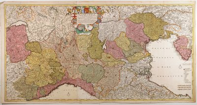 Noord-Italië. Kaart door Frederik de Wit, Amsterdam, kopergravure door Frederick de Wit