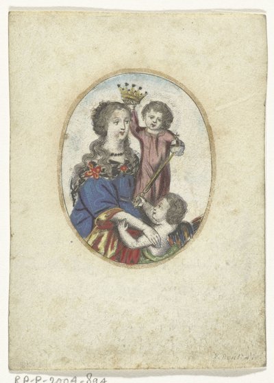 Madonna met Kind en engel in ovaal door Frederik Bouttats (de Jonge) (attributed to)
