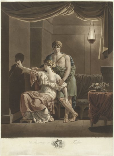 Philea tekent het portret van haar geliefde Ariston met behulp van schaduw van zijn profiel op muur door Frederik Christiaan Bierweiler