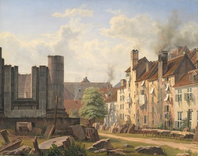 Uitzicht op het Marmeren Plein met de ruïnes van de onvoltooide Frederikskerk door Frederik Hansen Sodring