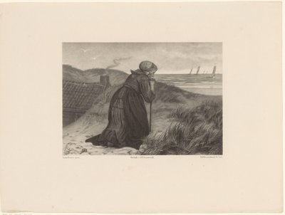 Oude vrouw leunend op stok door Frederik Hendrik Weissenbruch