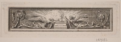 Ornament met altaar en twee engelen door Frederik Ludvig  Bradt