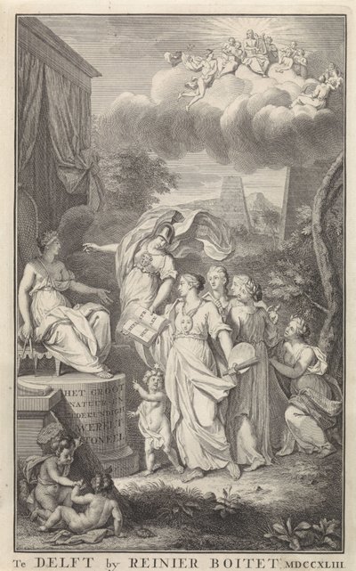 Minerva en de Kunsten voor een tronende figuur door Frederik Ottens
