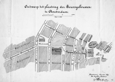 Ontwerp voor een goederenbeurs, Amsterdam, situatie. November 1879 door Frederik Willem van Gendt