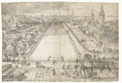 Kasteel met een park in de nabijheid van een stad door Frederik van Valckenborch
