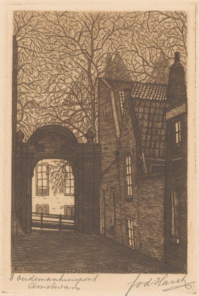 Oudemanhuispoort in Amsterdam door Frederik van der Harst (signed by artist)