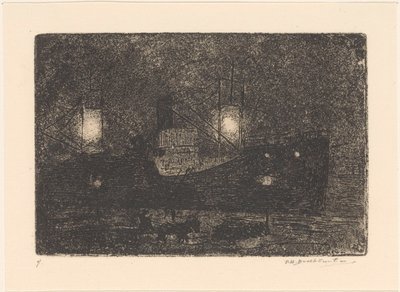 Boot aan kade bij avond door Frederika Henriëtte Broeksmit (signed by artist)