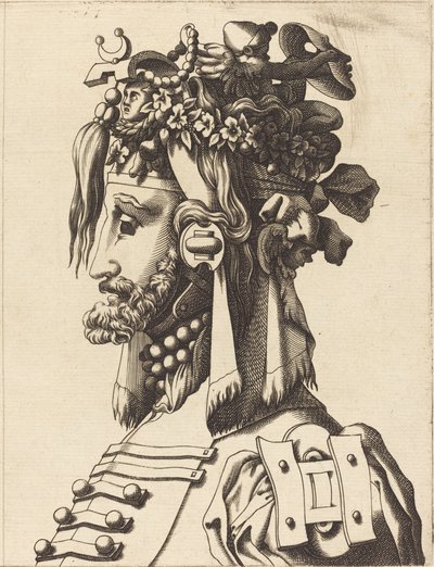 Buste van een Man in een Extravagant Kostuum door French 16th Century after René Boyvin or Pierre Milan