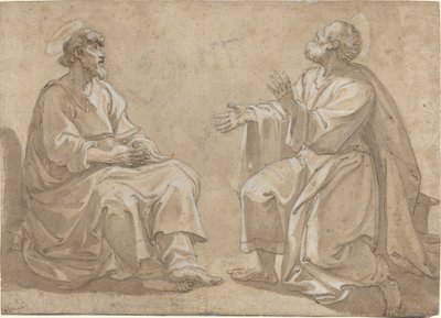 Twee Zittende Heiligen door French 17th Century