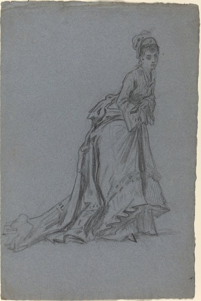 Modieuze Jonge Vrouw die Vooruit Stapt door French 19th Century