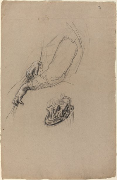 Handen van een jonge vrouw en hoed met linten door French 19th Century