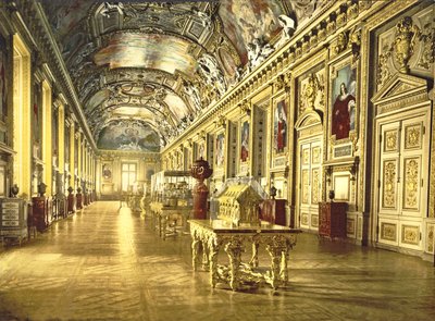 Een galerij in het Louvre, Parijs, 1890-1900 door French Photographer