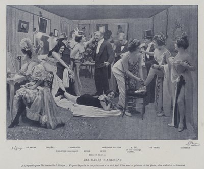 Actrices vermaken zich in de kleedkamers van het Théâtre des Variétés, Parijs door French Photographer