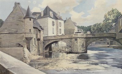 Aubusson, Brug van de Terrade, over de Creuse, Uitzicht stroomafwaarts door French Photographer