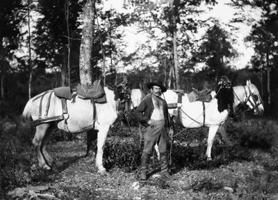 Houthakker met zijn paarden, in de buurt van Bourmont in Haute-Marne. Ducos Collectie door French Photographer
