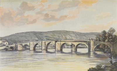 Cahors, Ensemble van de Pont Neuf, uitzicht stroomopwaarts op de rechteroever door French Photographer