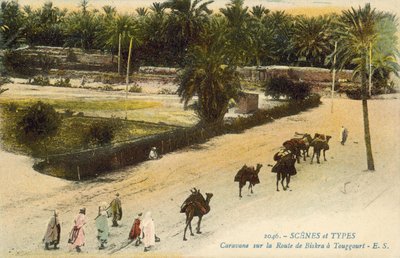 Karavaan tussen Biskra en Touggourt, Algerije door French Photographer