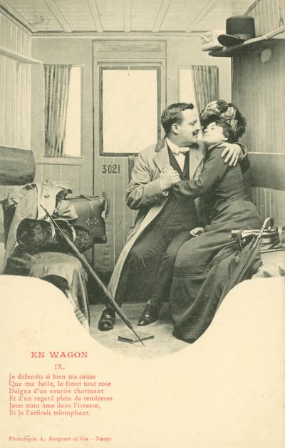Paar dat de liefde bedrijft in een treincoupé door French Photographer