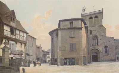 Courpiere, Kerk, Westgevel, en Plein door French Photographer
