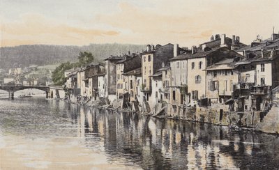 Épinal, oude huizen aan de Quai Rualménil, aan de oever van de Moezel door French Photographer