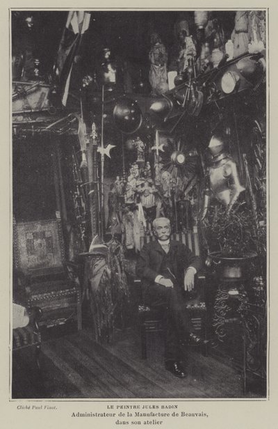 Franse schilder Jules Badin, Manager van de Beauvais Tapestry Manufacture, in zijn werkplaats door French Photographer