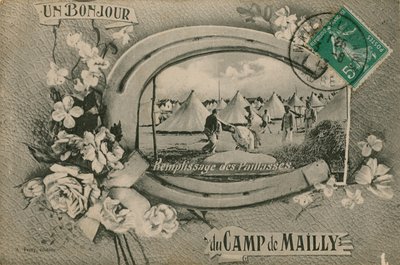 Groeten van Camp de Mailly - stro matrassen vullen door French Photographer