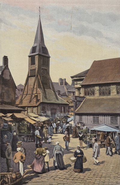 Honfleur, De Markt en de Sint-Catharinakerk door French Photographer