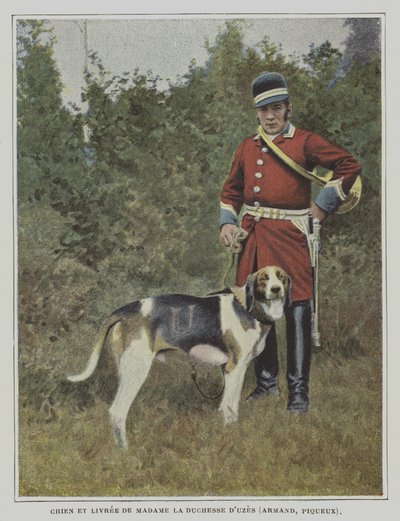Hond en jager in de livrei van de jacht van de Hertogin van Uzes, Frankrijk door French Photographer