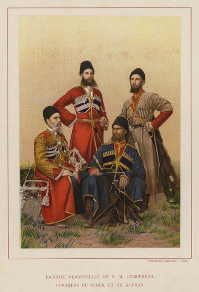 Het Russische Leger: Persoonlijke Escorte van Zijne Majesteit de Keizer, Kozakken van de Terek en de Koeban (foto) door French Photographer