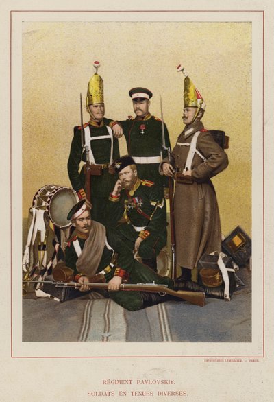 Het Russische leger: Regiment Pavlovskiy, Soldaten in diverse uniformen door French Photographer