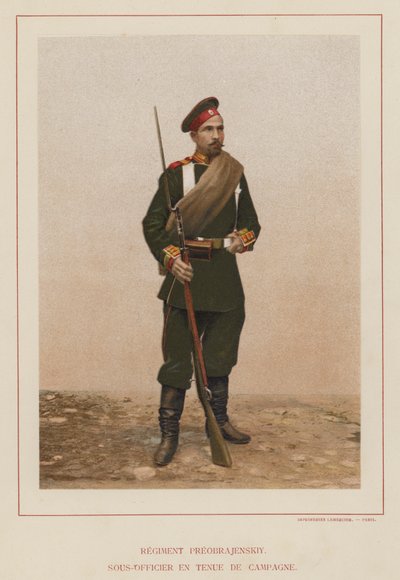 Russische Leger: Preobrajenskiy Regiment, Onderofficier in Velduniform door French Photographer