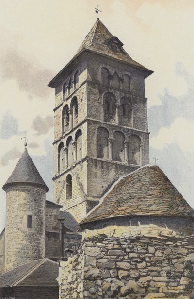 Livernon, Kerk, Klokkentoren en apsis door French Photographer