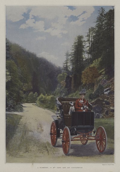 Mademoiselle Yahne in haar Cleveland-auto in Plombieres-les-Bains, Frankrijk (kleurenfoto) door French Photographer
