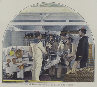 Middelkaliber marinekanon aan boord van het slagschip Hoche door French Photographer
