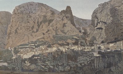 Moustiers-Sainte-Marie, Algemeen uitzicht en Kapel N D de Beauvoir door French Photographer