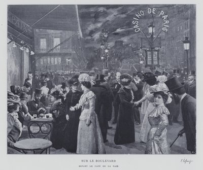 Op de boulevard buiten het Café de la Paix, Parijs door French Photographer