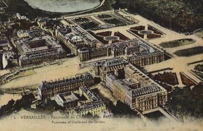 Panoramisch uitzicht op het Paleis en de Tuinen van Versailles door French Photographer